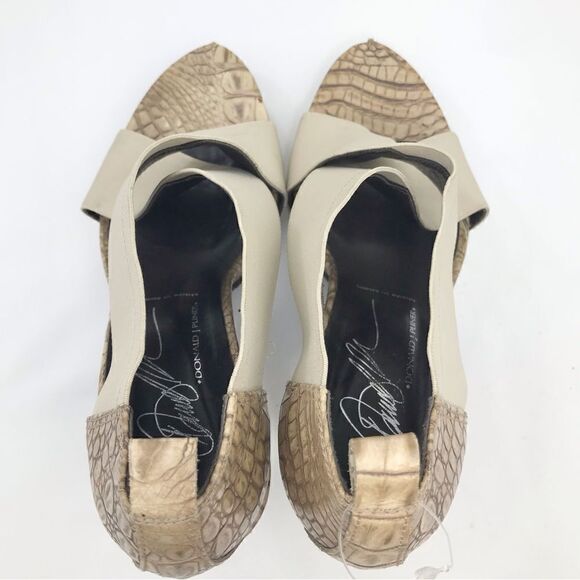 Donald J. Pliner Tan Crisscross Elastic Faux Crocodile Open Toe Heels - Picture 6 of 16